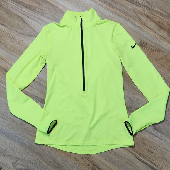 💜Nike Neon Yellow Fleece Lined Athletic Long Sleeve Top Medium - Picture 1 of 9